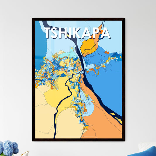 TSHIKAPA DR CONGO Vibrant Colorful Art Map Poster Blue Orange