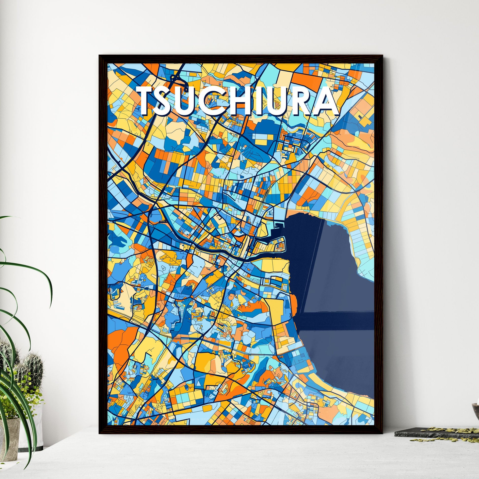 TSUCHIURA JAPAN Vibrant Colorful Art Map Poster Blue Orange