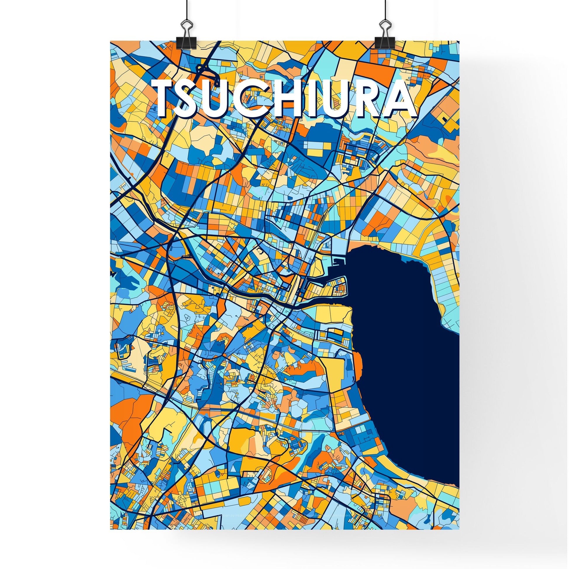 TSUCHIURA JAPAN Vibrant Colorful Art Map Poster Blue Orange