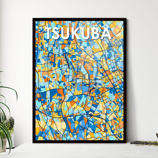 TSUKUBA JAPAN Vibrant Colorful Art Map Poster Blue Orange