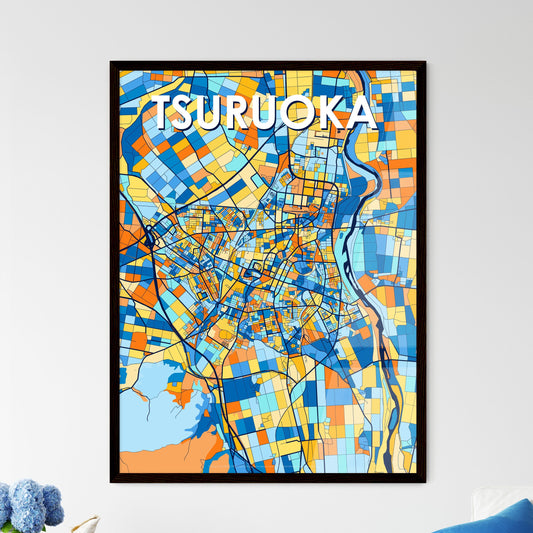 TSURUOKA JAPAN Vibrant Colorful Art Map Poster Blue Orange