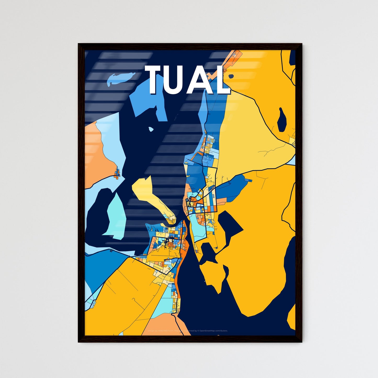 TUAL INDONESIA Vibrant Colorful Art Map Poster Blue Orange