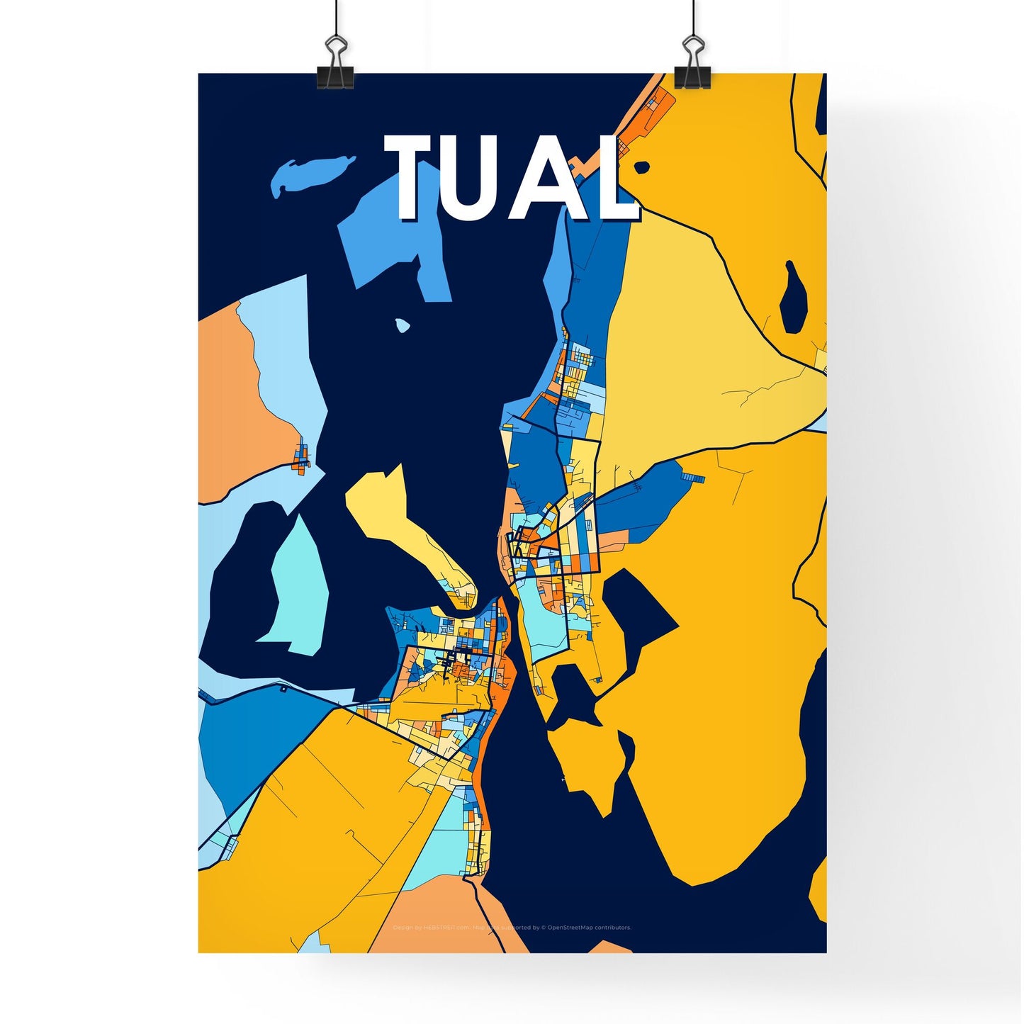 TUAL INDONESIA Vibrant Colorful Art Map Poster Blue Orange