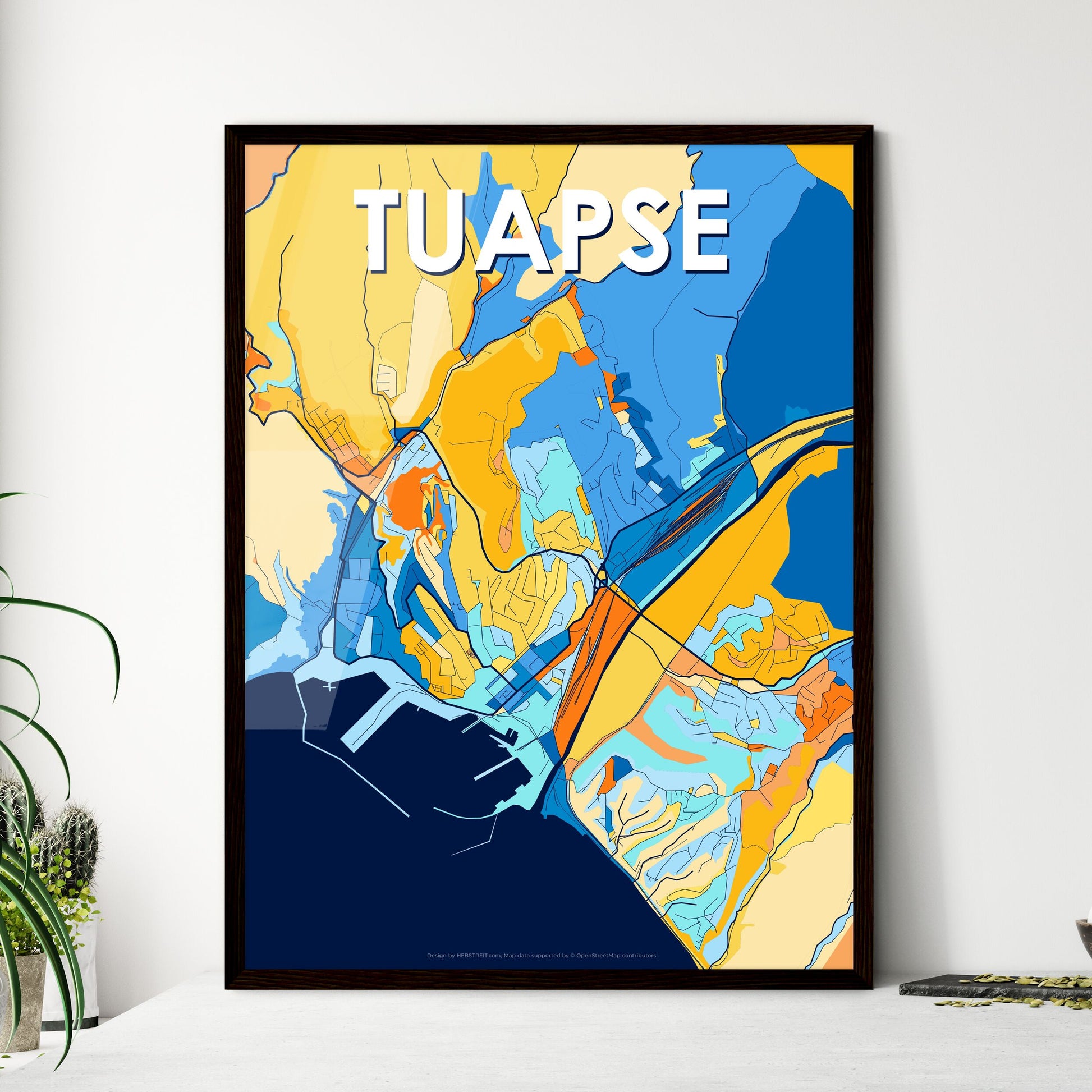 TUAPSE RUSSIA Vibrant Colorful Art Map Poster Blue Orange