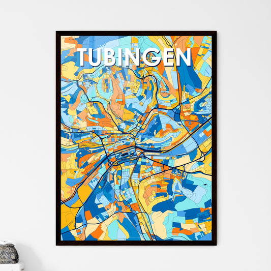 TUBINGEN GERMANY Vibrant Colorful Art Map Poster Blue Orange