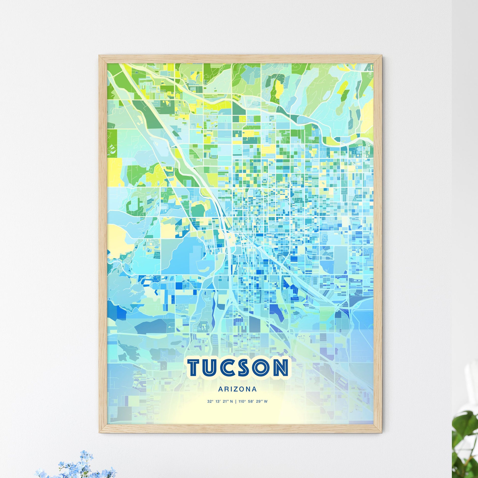 Colorful Tucson Arizona Fine Art Map Cool Blue