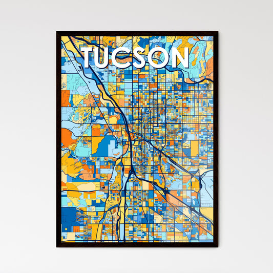 TUCSON ARIZONA Vibrant Colorful Art Map Poster Blue Orange