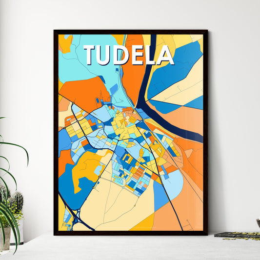 TUDELA SPAIN Vibrant Colorful Art Map Poster Blue Orange