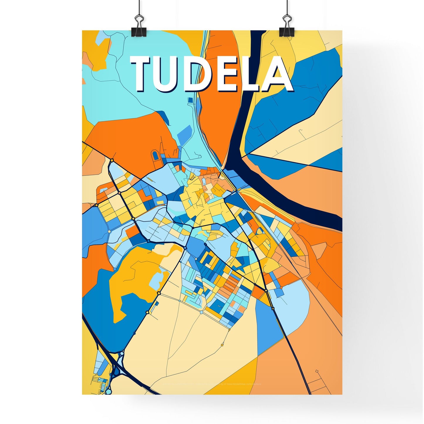 TUDELA SPAIN Vibrant Colorful Art Map Poster Blue Orange