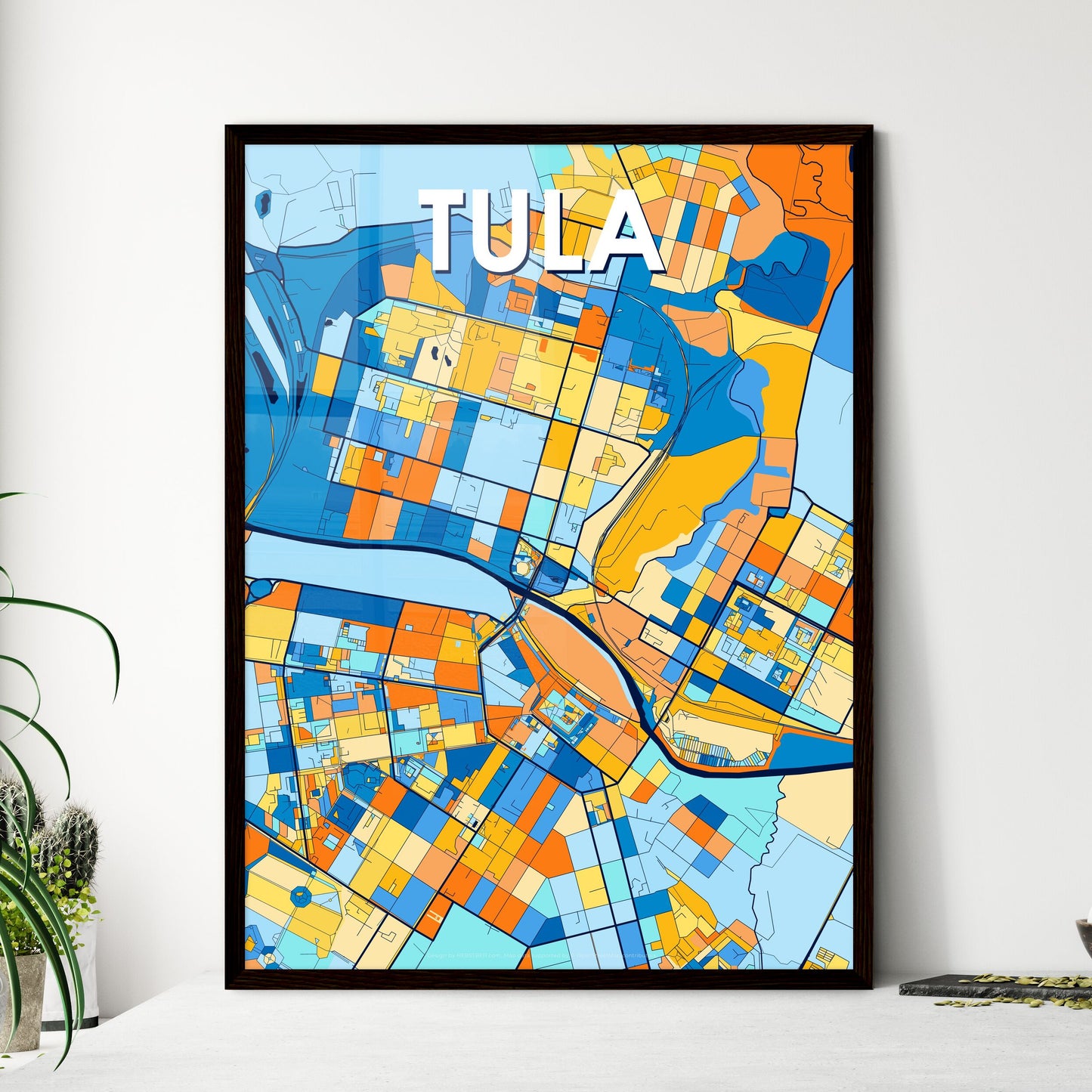 TULA RUSSIA Vibrant Colorful Art Map Poster Blue Orange