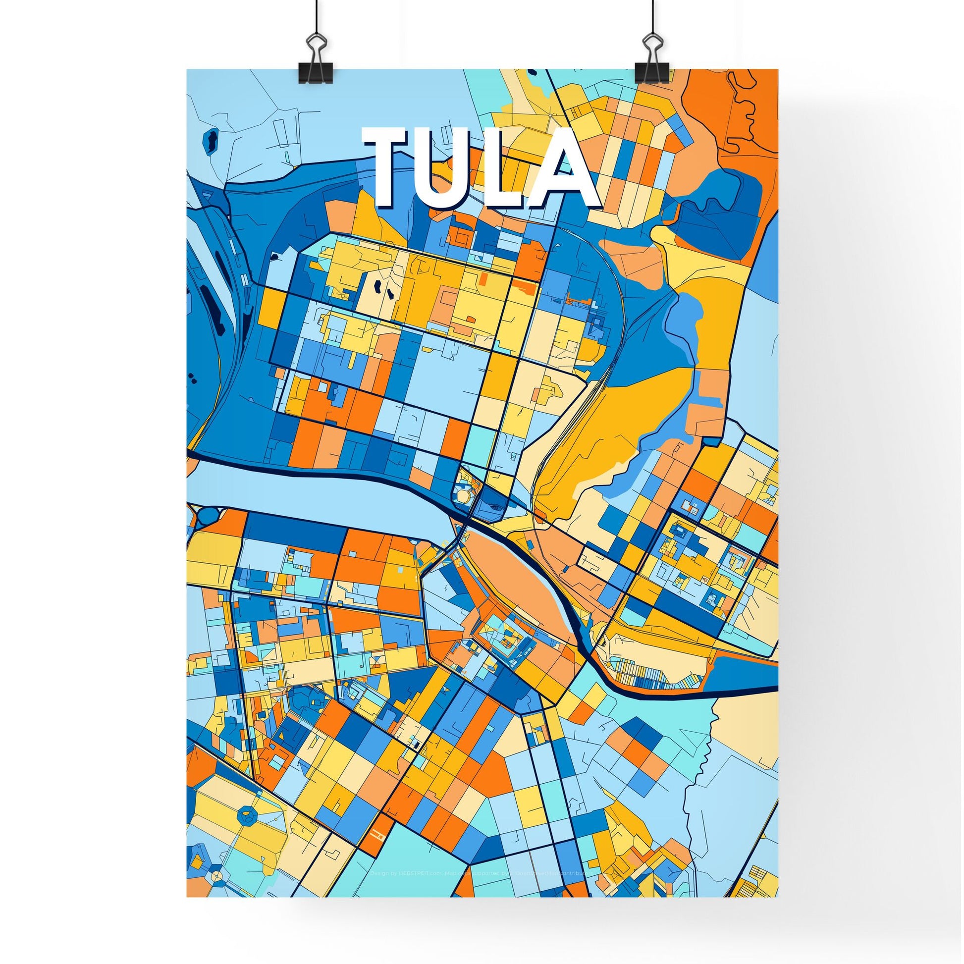 TULA RUSSIA Vibrant Colorful Art Map Poster Blue Orange