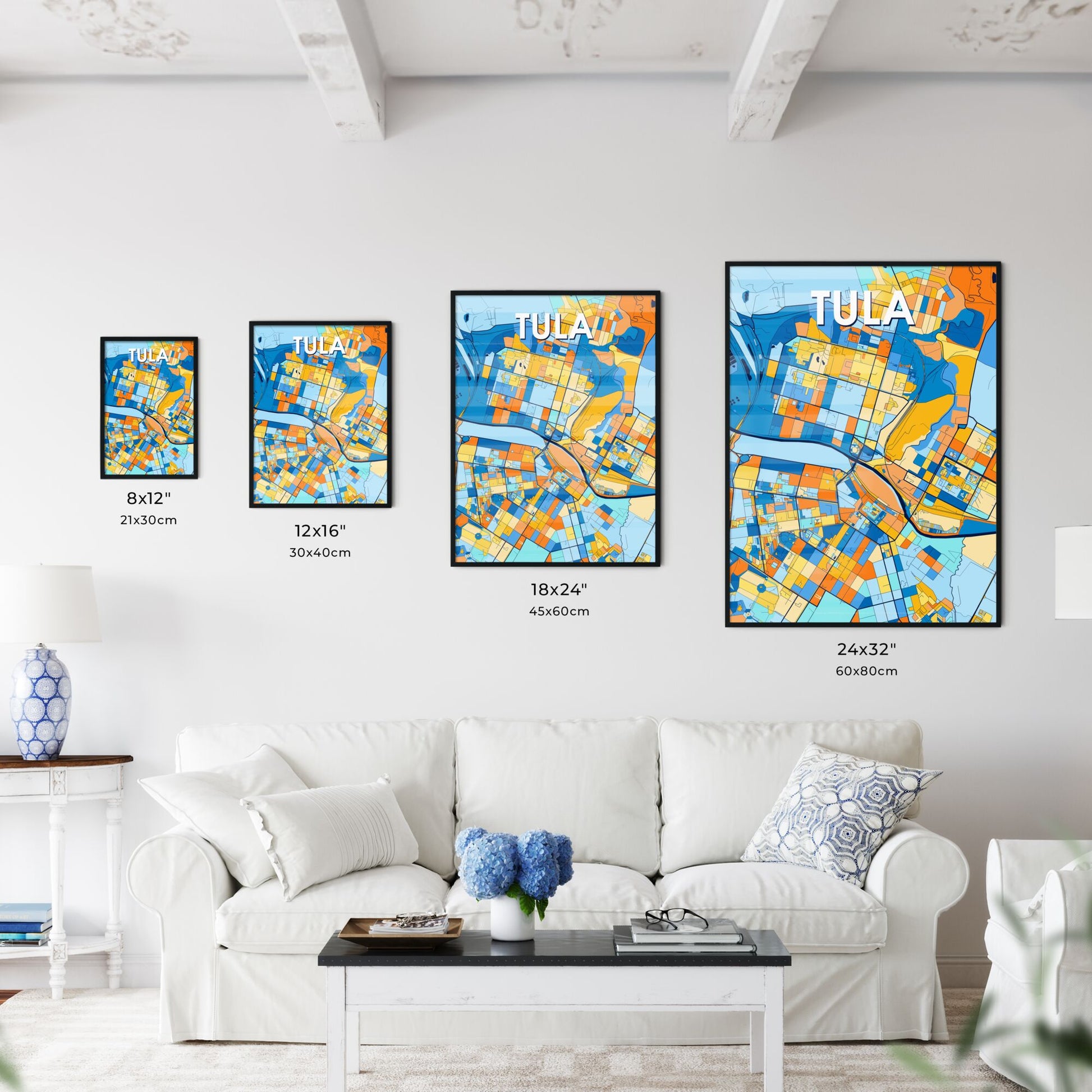 TULA RUSSIA Vibrant Colorful Art Map Poster Blue Orange