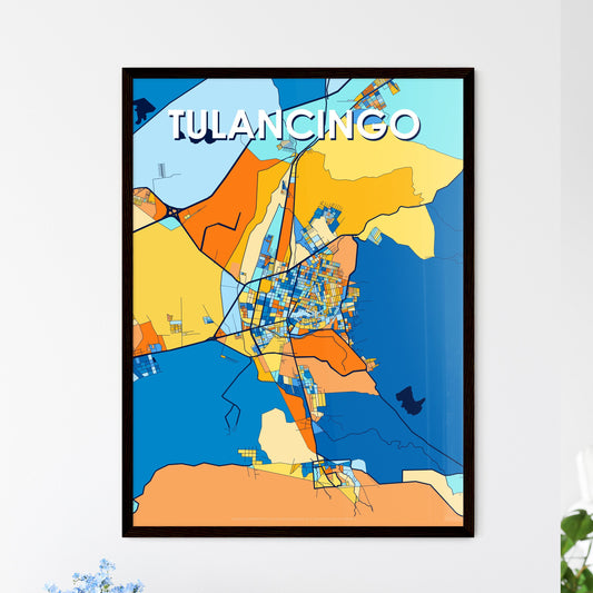 TULANCINGO MEXICO Vibrant Colorful Art Map Poster Blue Orange