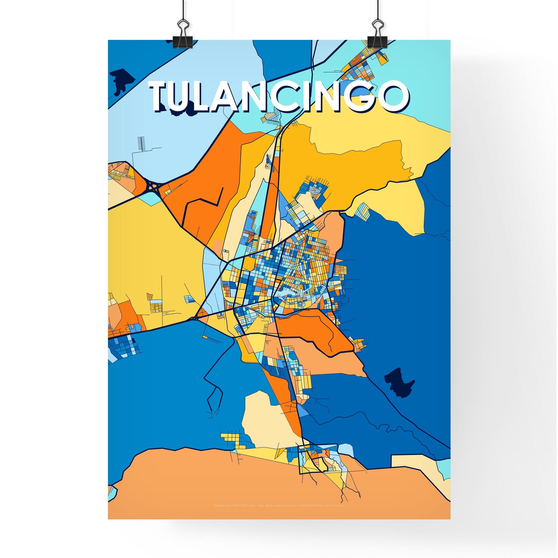 TULANCINGO MEXICO Vibrant Colorful Art Map Poster Blue Orange