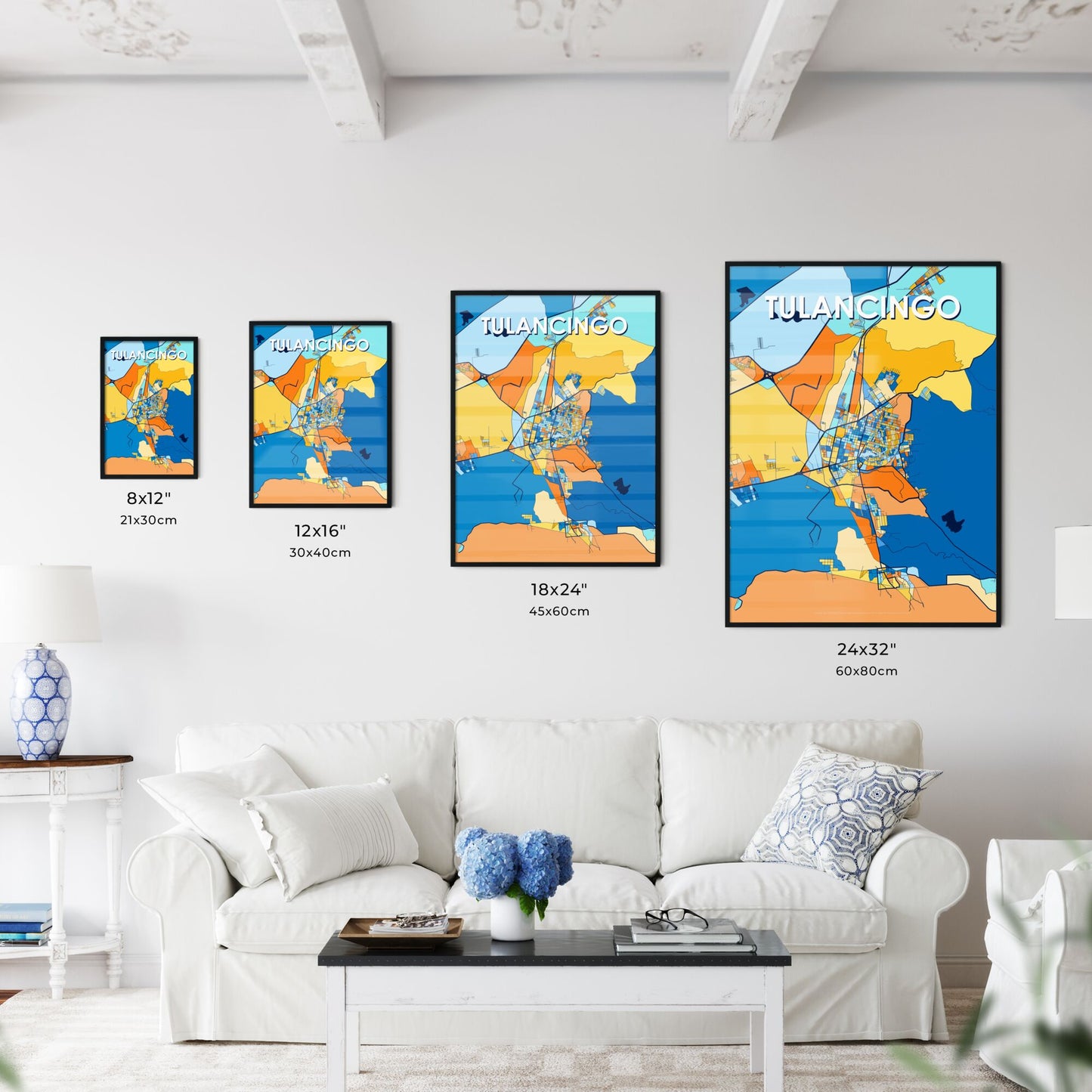 TULANCINGO MEXICO Vibrant Colorful Art Map Poster Blue Orange