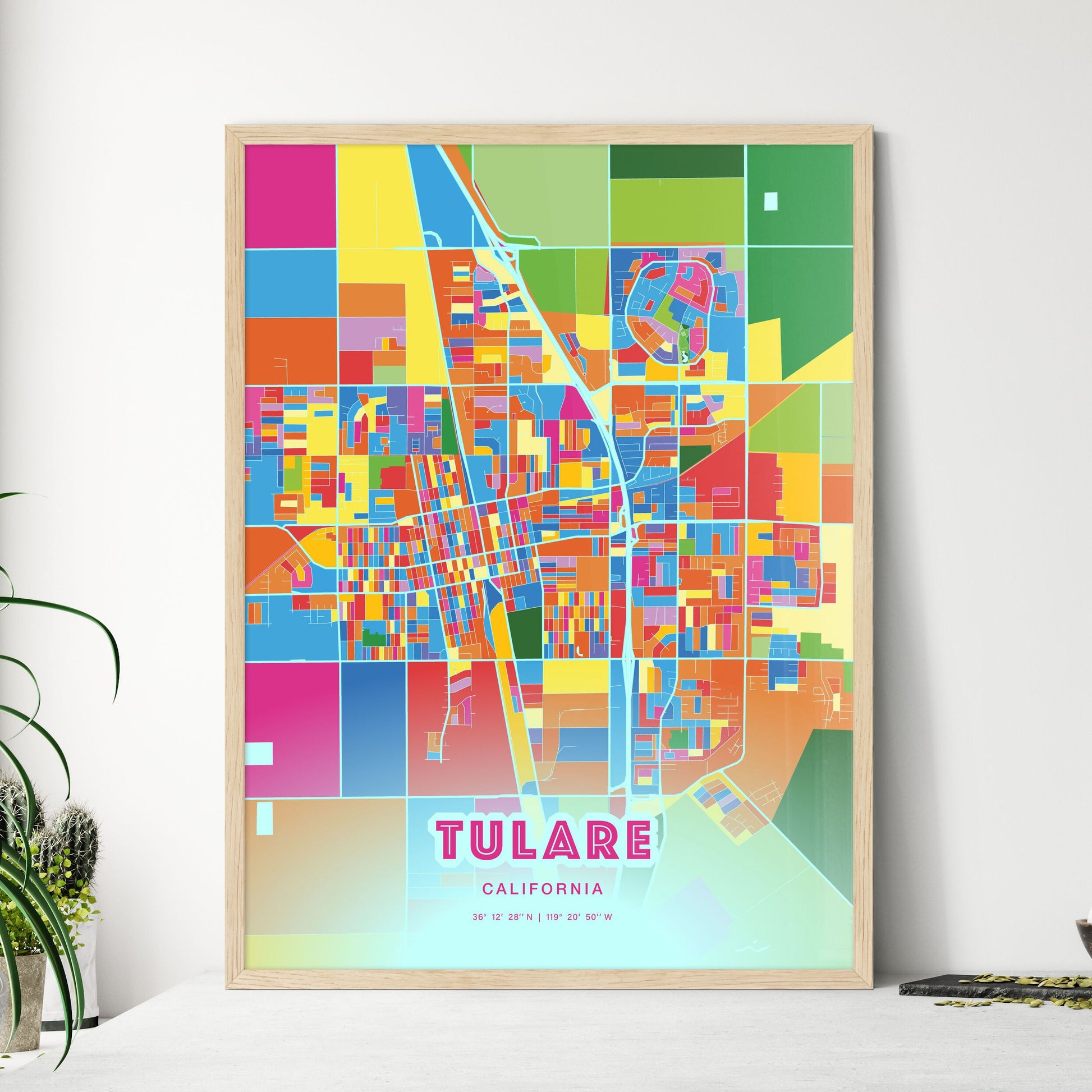 Colorful Tulare California Fine Art Map Crazy Colors