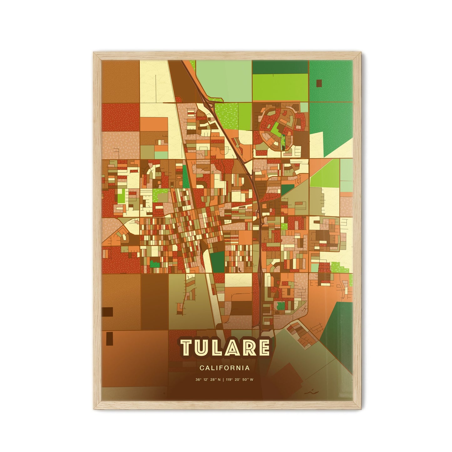 Colorful Tulare California Fine Art Map Farmhouse