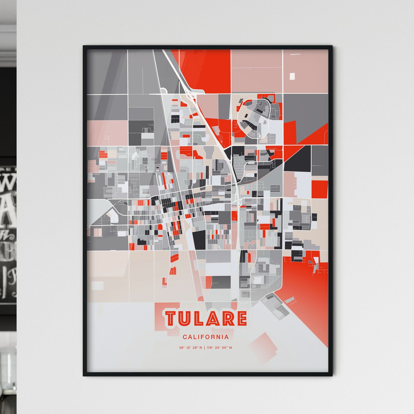 Colorful Tulare California Fine Art Map Modern Expressive