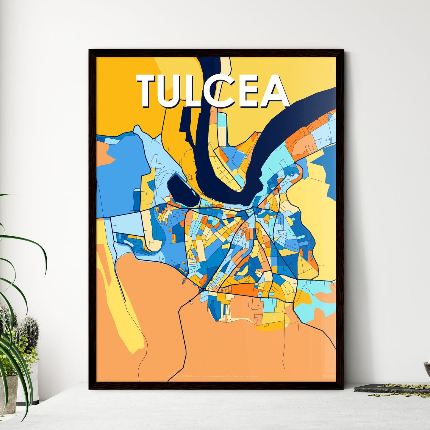 TULCEA ROMANIA Vibrant Colorful Art Map Poster Blue Orange