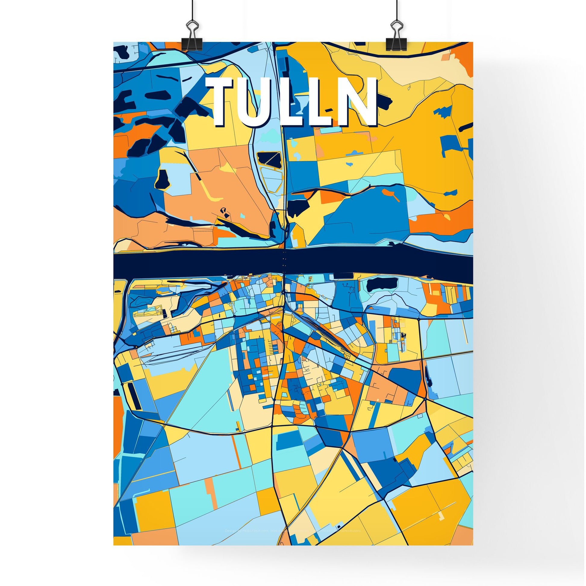 TULLN AUSTRIA Vibrant Colorful Art Map Poster Blue Orange