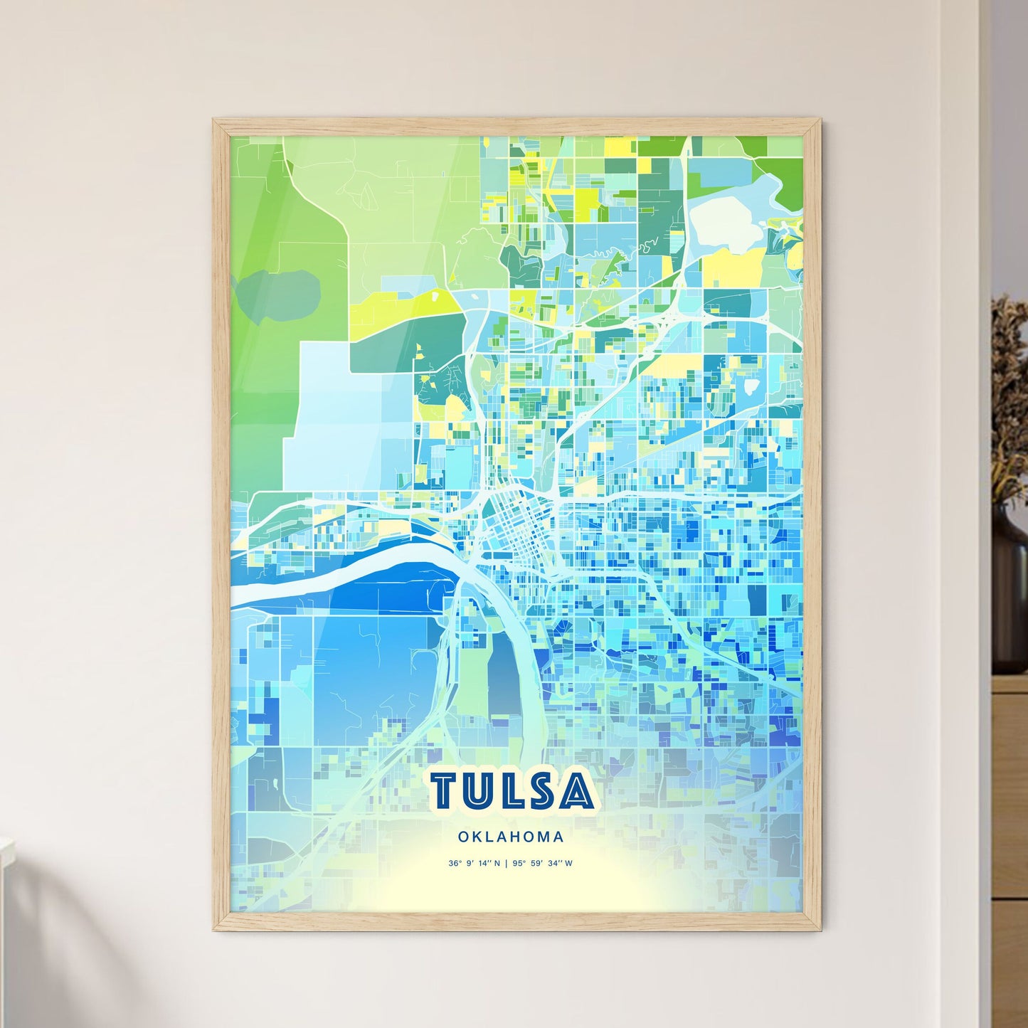 Colorful Tulsa Oklahoma Fine Art Map Cool Blue