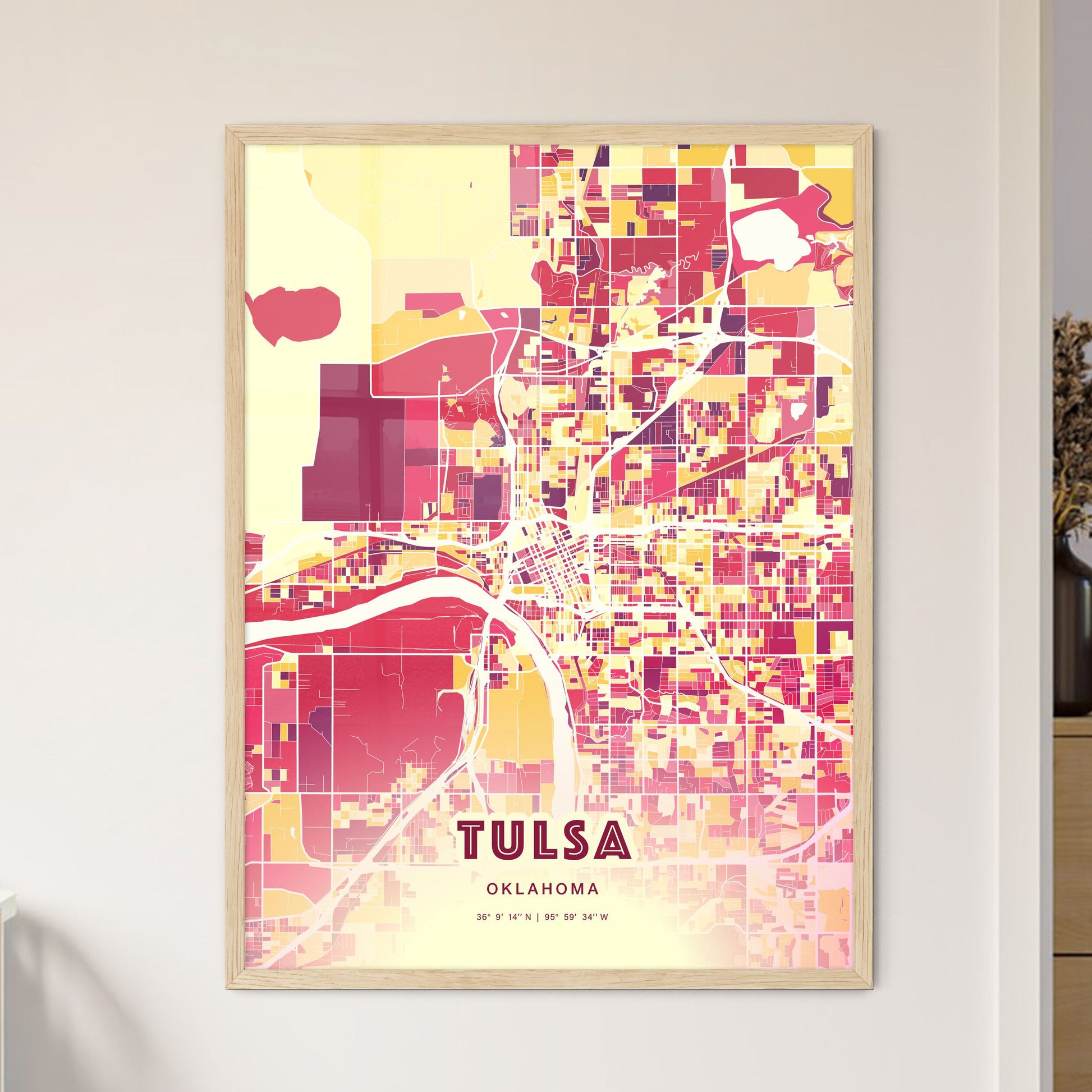Colorful Tulsa Oklahoma Fine Art Map Hot Red