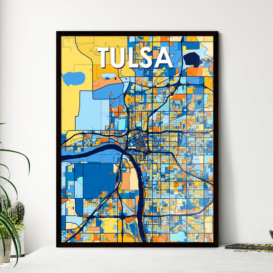 TULSA OKLAHOMA Vibrant Colorful Art Map Poster Blue Orange