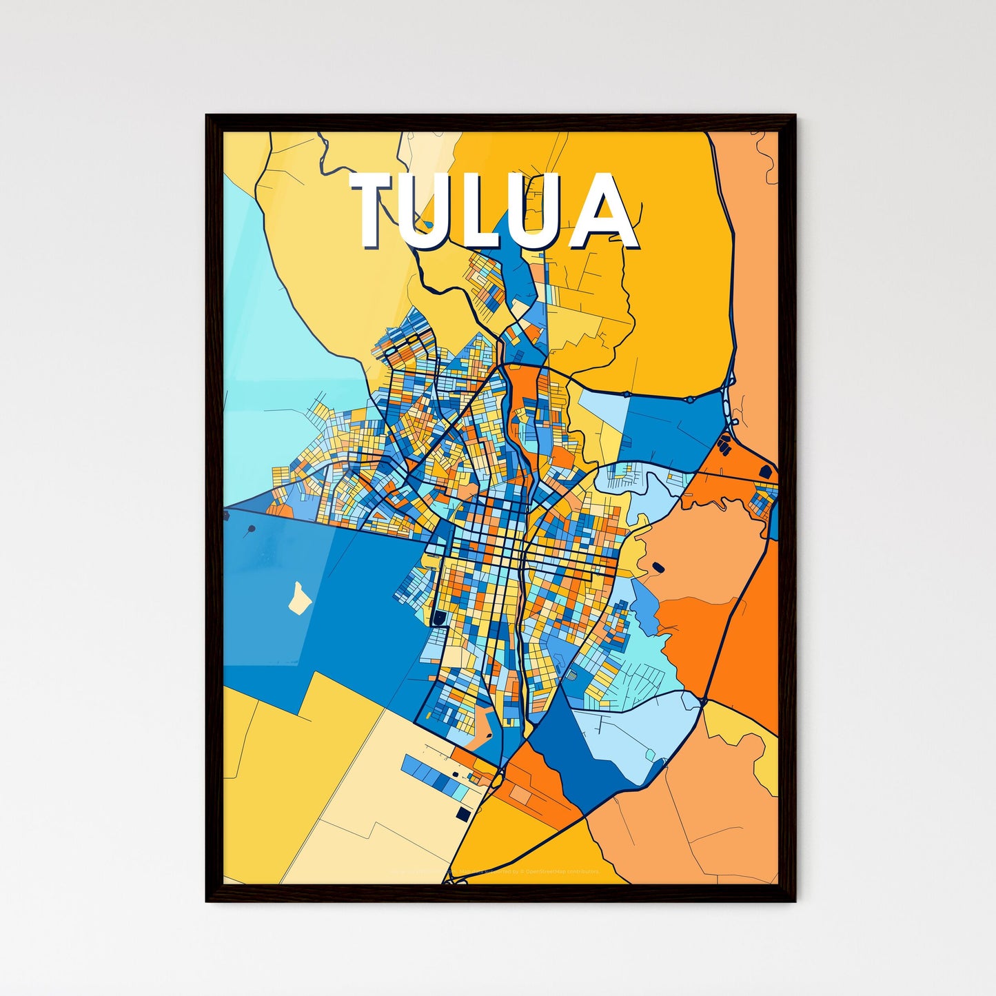 TULUA COLOMBIA Vibrant Colorful Art Map Poster Blue Orange