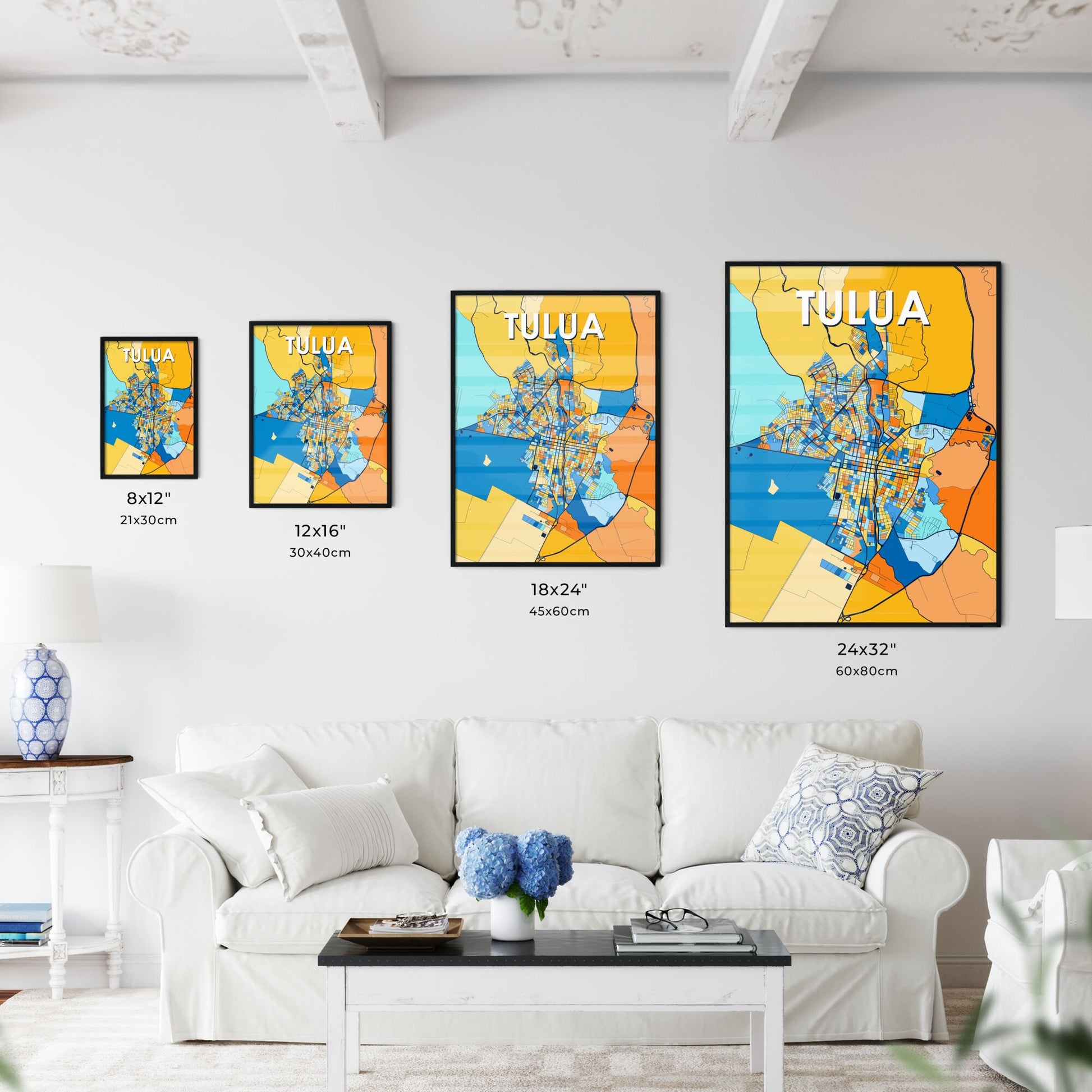 TULUA COLOMBIA Vibrant Colorful Art Map Poster Blue Orange