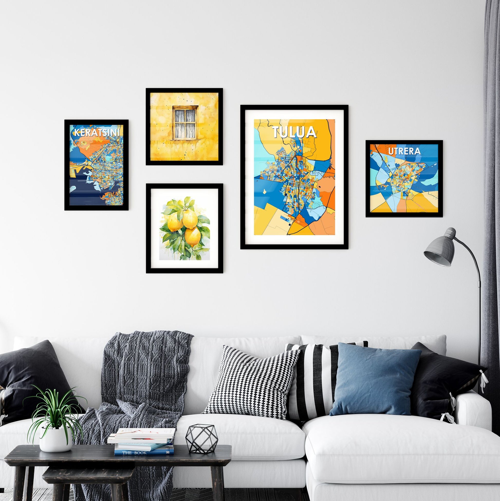 TULUA COLOMBIA Vibrant Colorful Art Map Poster Blue Orange