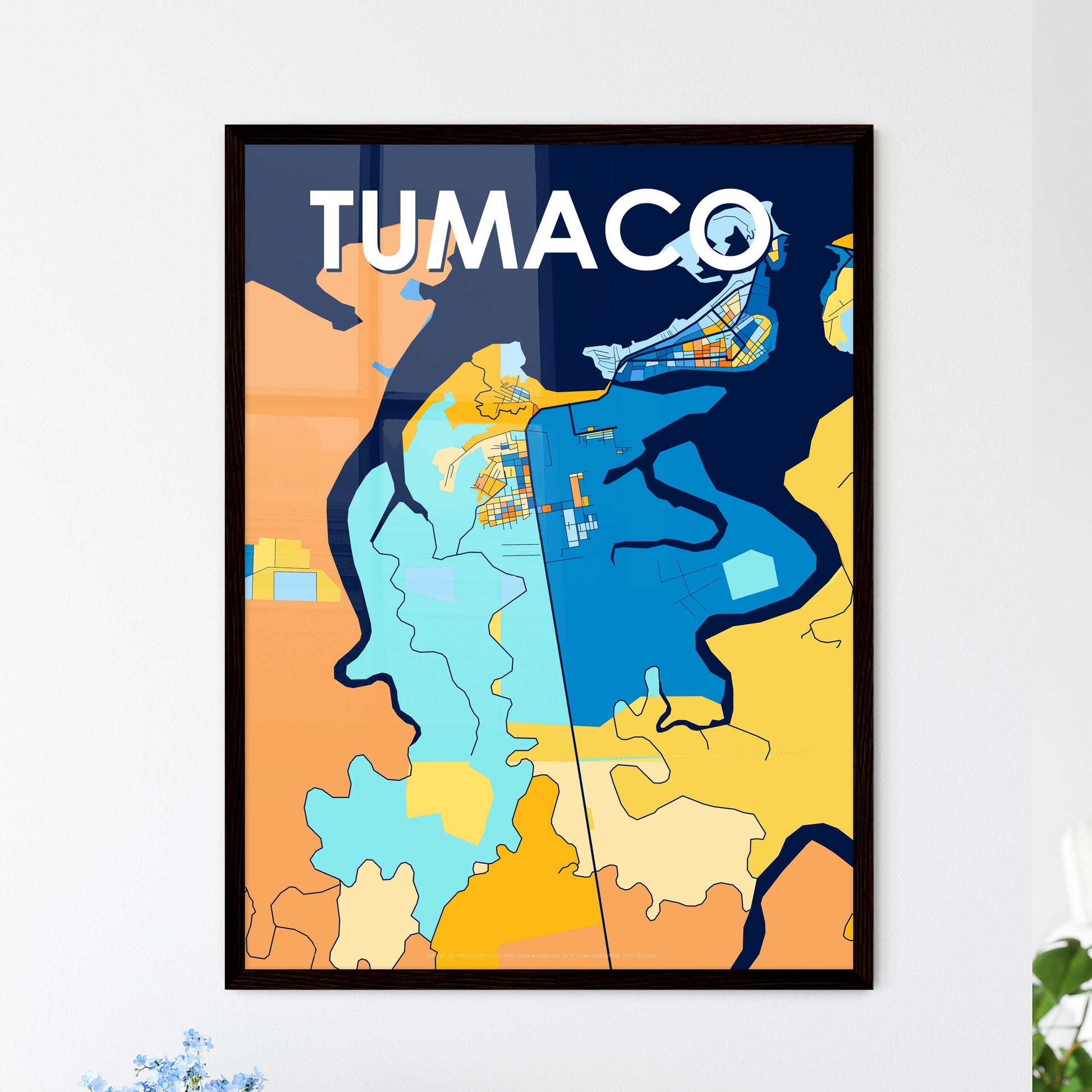 TUMACO COLOMBIA Vibrant Colorful Art Map Poster Blue Orange