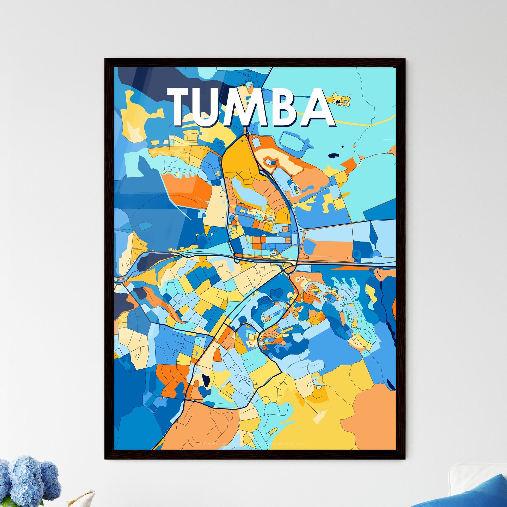 TUMBA SWEDEN Vibrant Colorful Art Map Poster Blue Orange