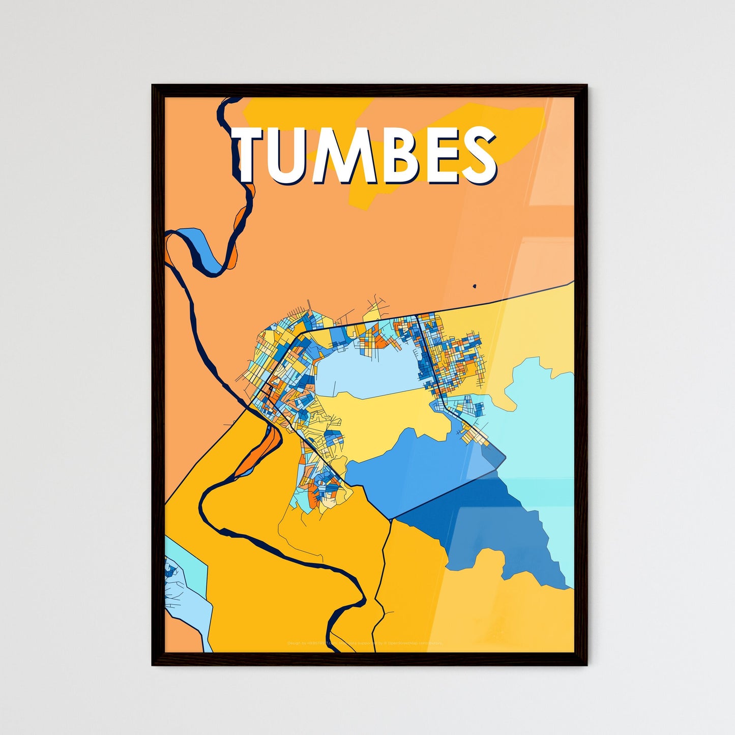 TUMBES PERU Vibrant Colorful Art Map Poster Blue Orange