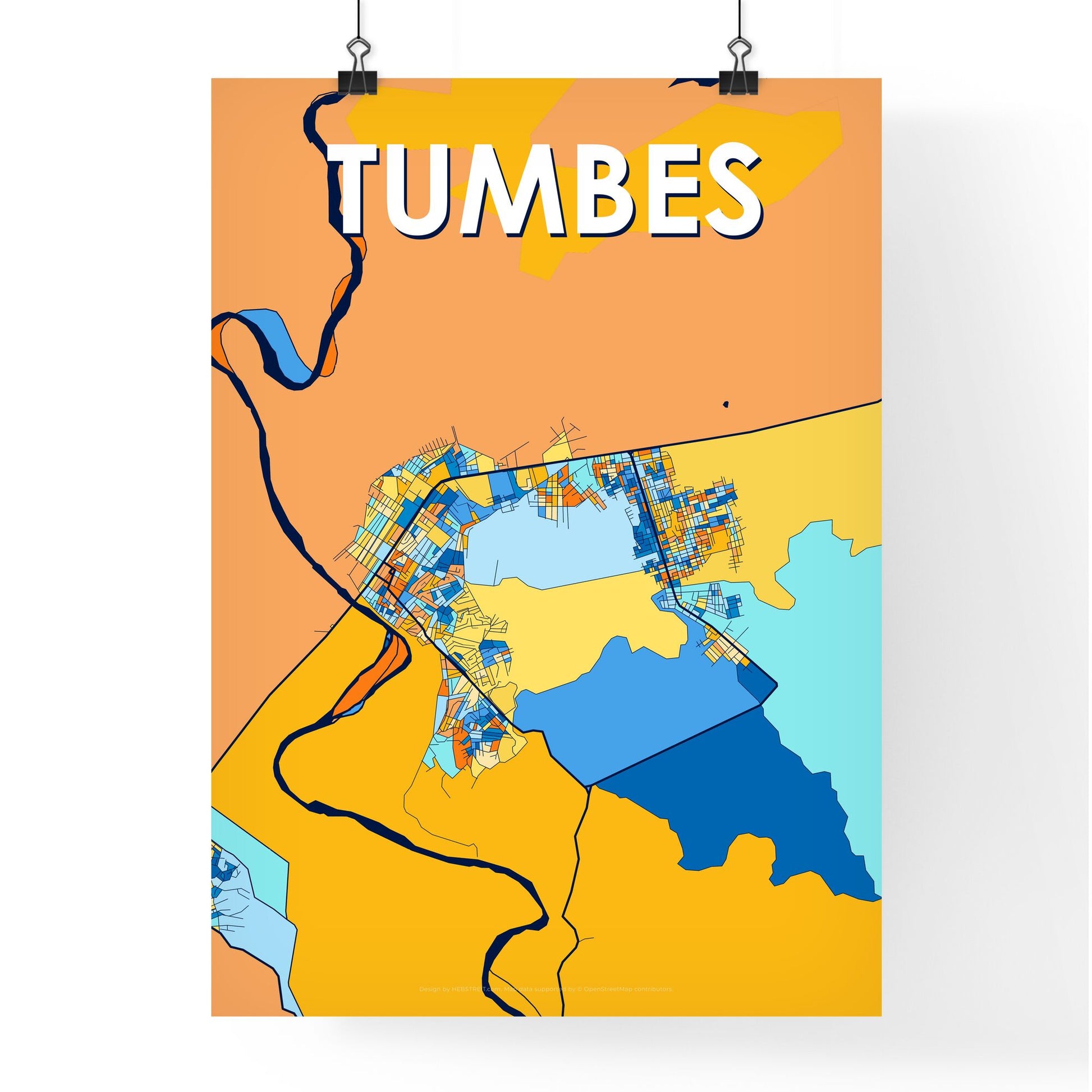 TUMBES PERU Vibrant Colorful Art Map Poster Blue Orange