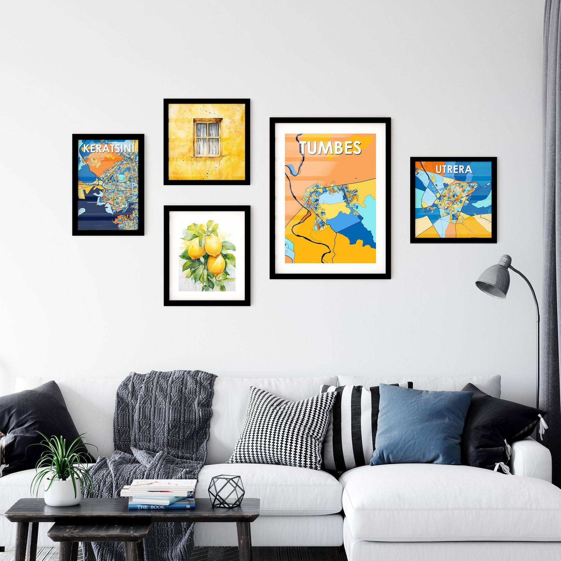 TUMBES PERU Vibrant Colorful Art Map Poster Blue Orange