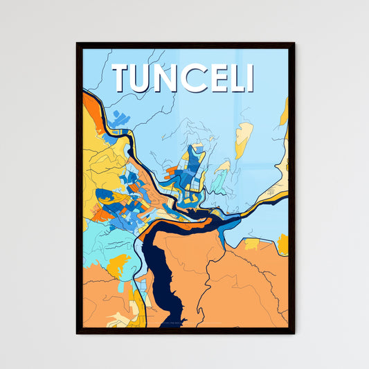 TUNCELI TURKEY Vibrant Colorful Art Map Poster Blue Orange