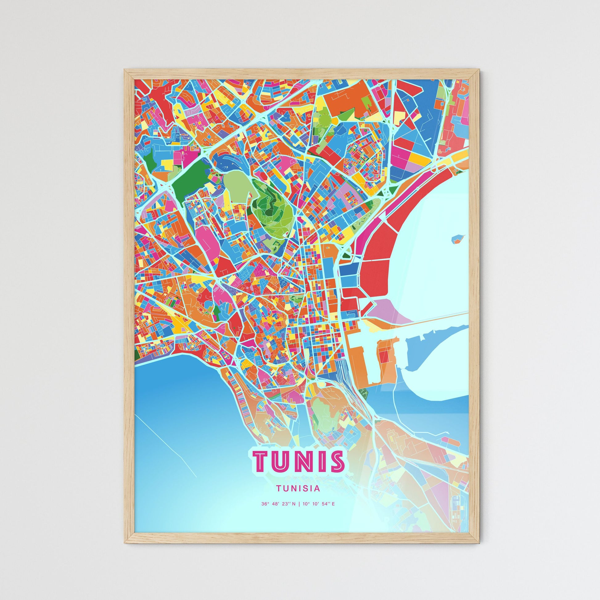 Colorful Tunis Tunisia Fine Art Map Crazy Colors