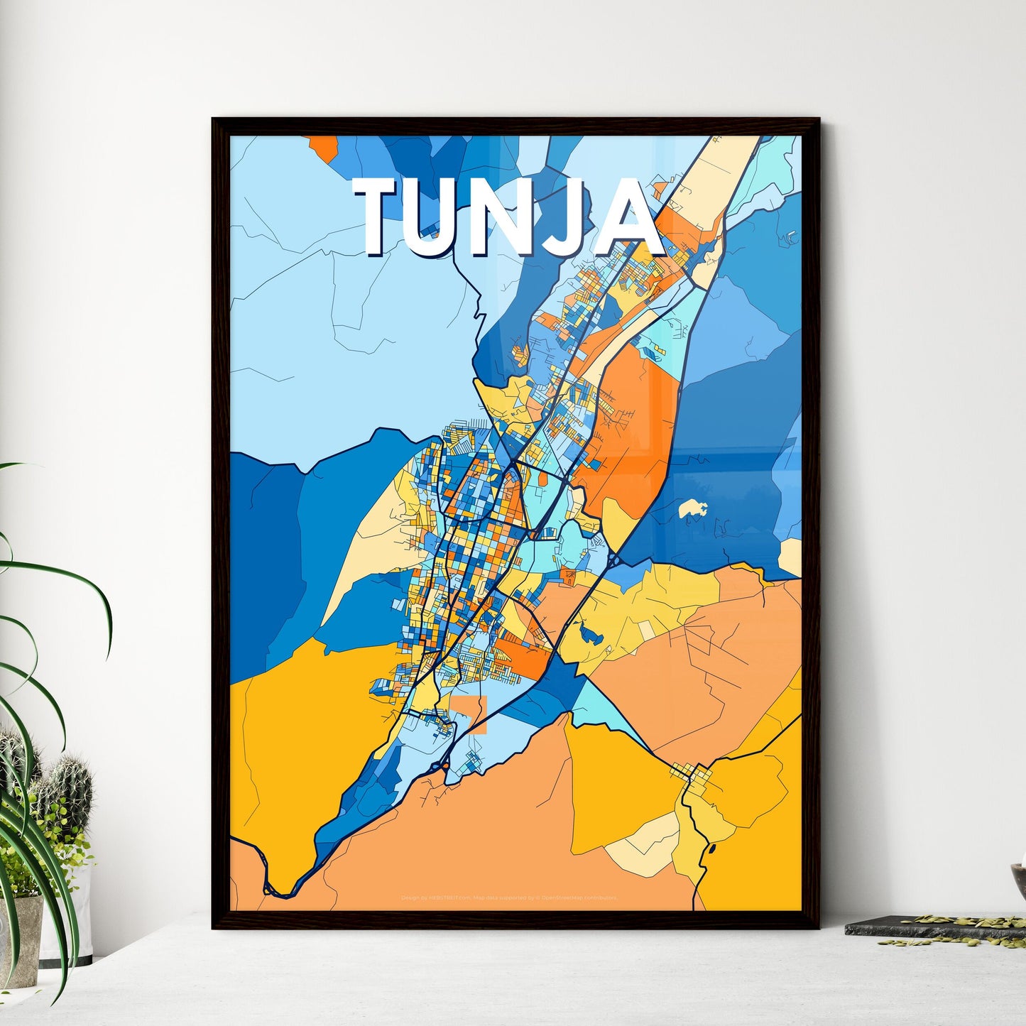 TUNJA COLOMBIA Vibrant Colorful Art Map Poster Blue Orange