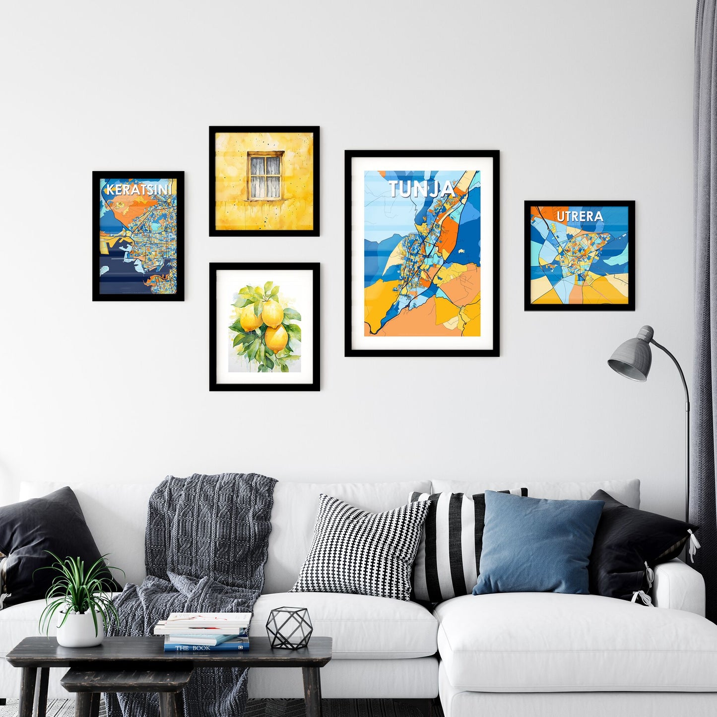 TUNJA COLOMBIA Vibrant Colorful Art Map Poster Blue Orange