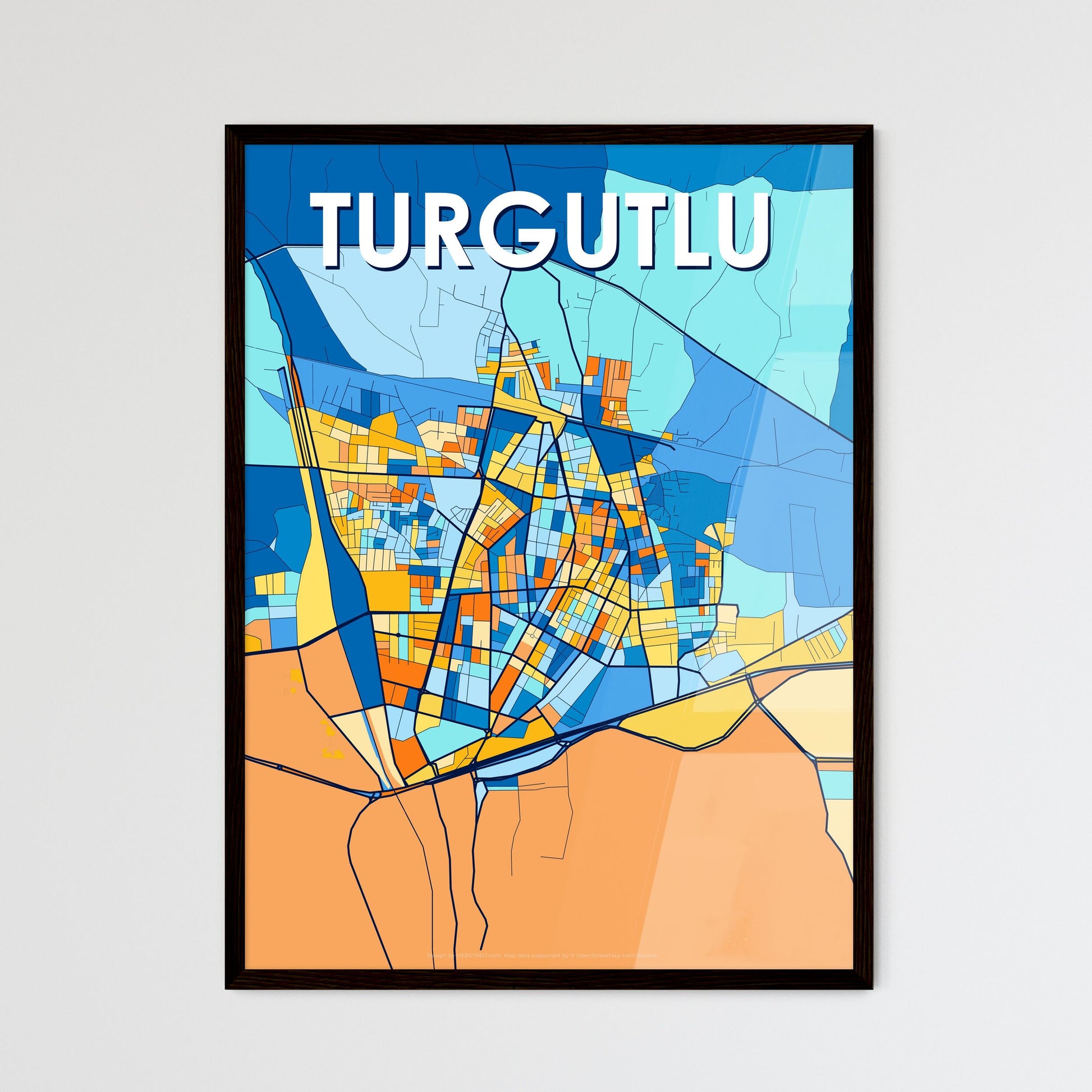 TURGUTLU TURKEY Vibrant Colorful Art Map Poster Blue Orange