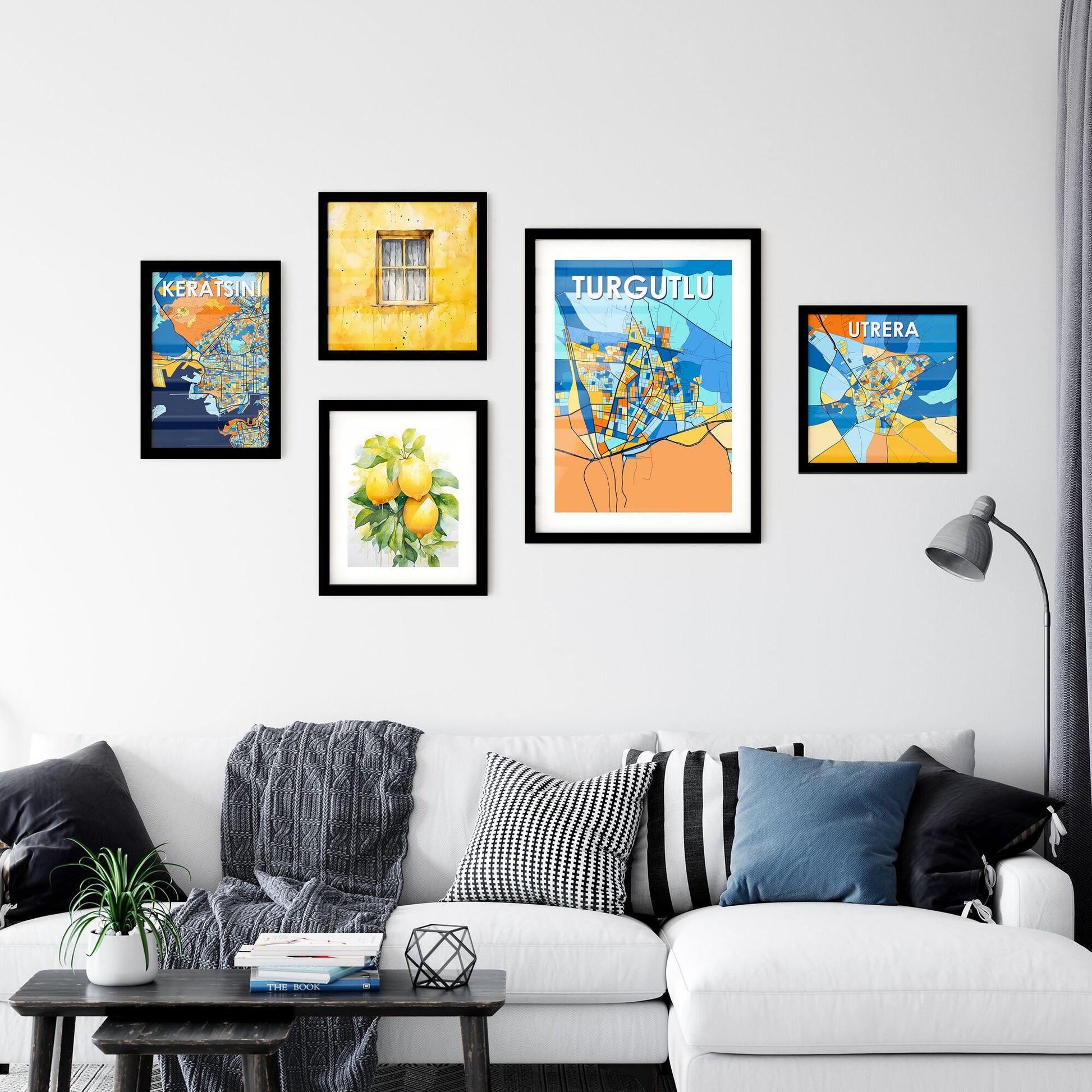 TURGUTLU TURKEY Vibrant Colorful Art Map Poster Blue Orange