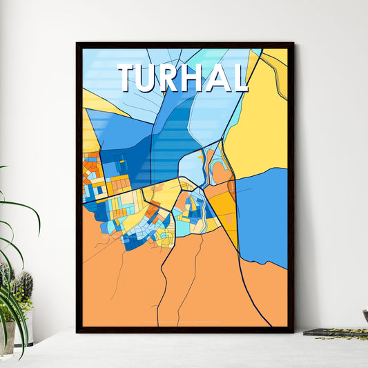 TURHAL TURKEY Vibrant Colorful Art Map Poster Blue Orange