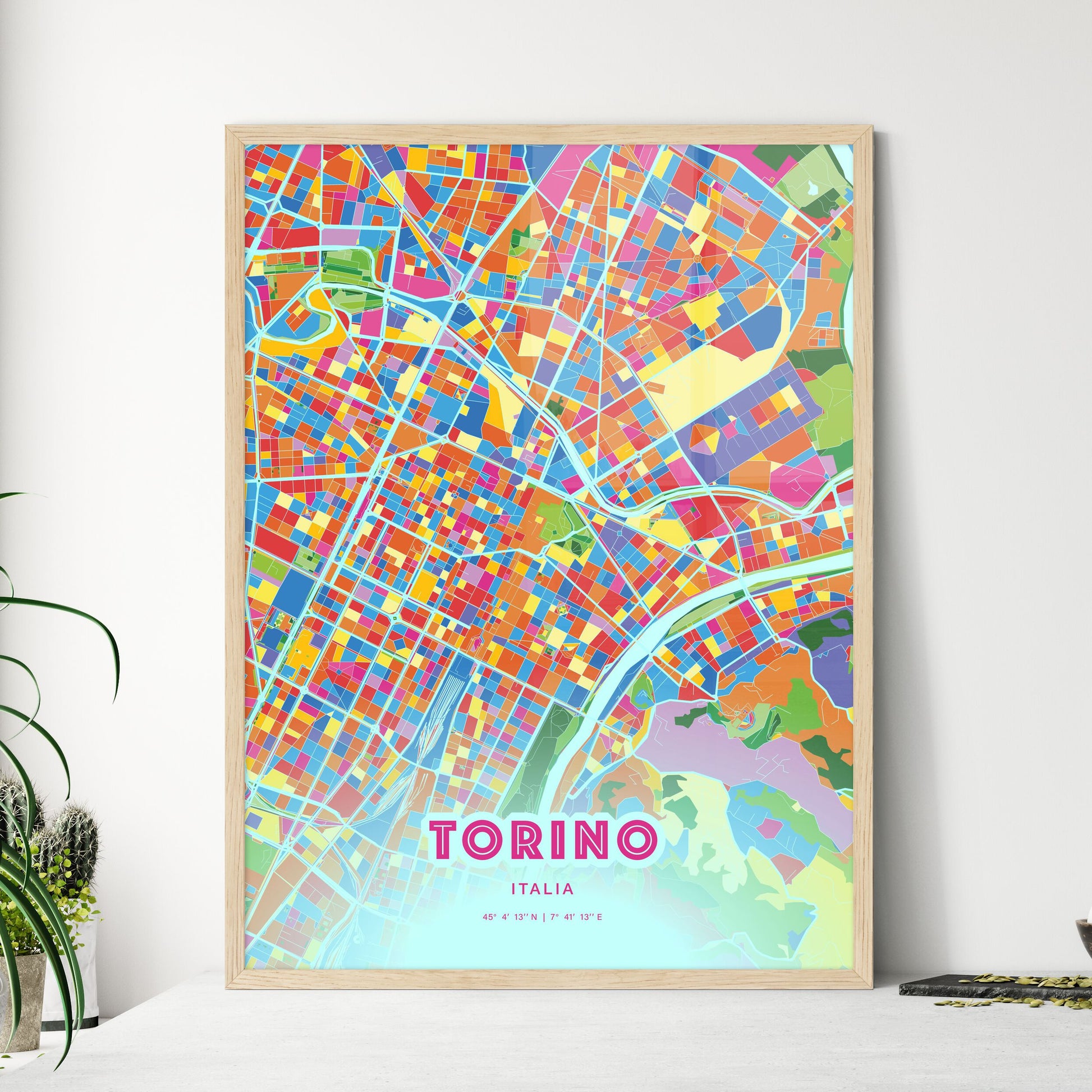 Colorful Turin Italy Fine Art Map Crazy Colors