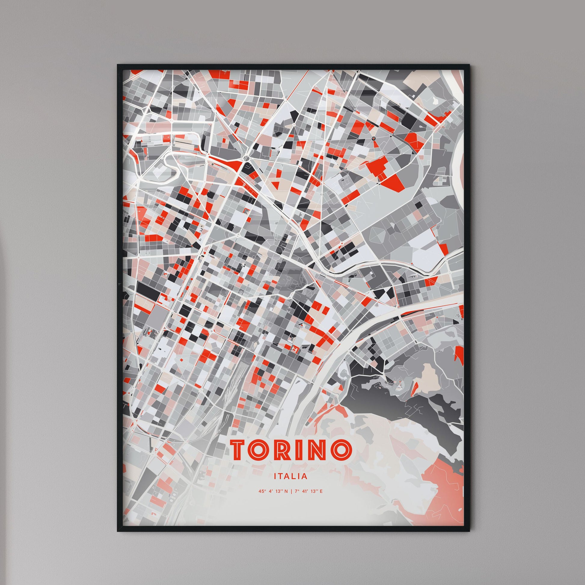 Colorful Turin Italy Fine Art Map Modern Expressive