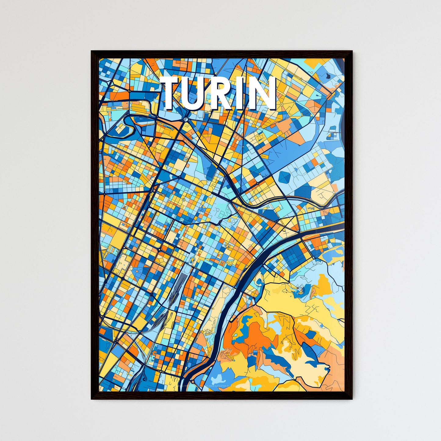 TURIN ITALY Vibrant Colorful Art Map Poster Blue Orange