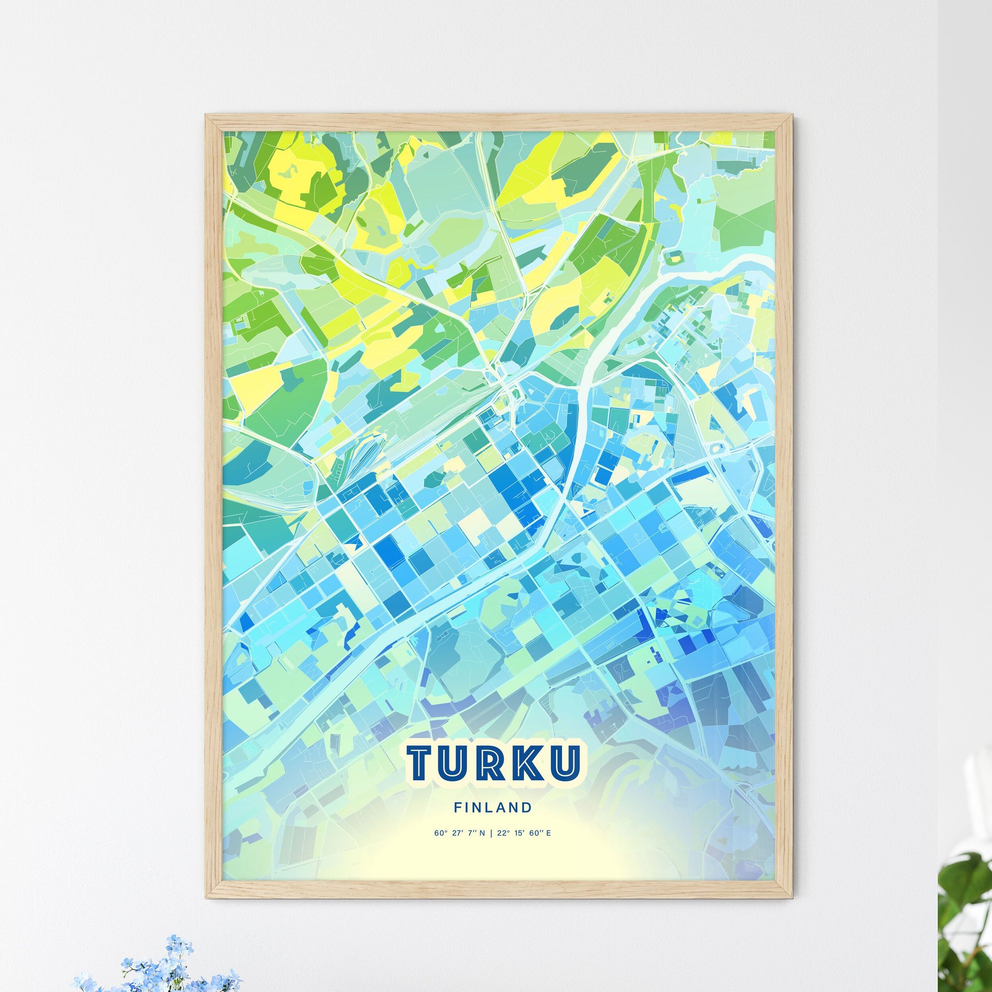Colorful Turku Finland Fine Art Map Cool Blue