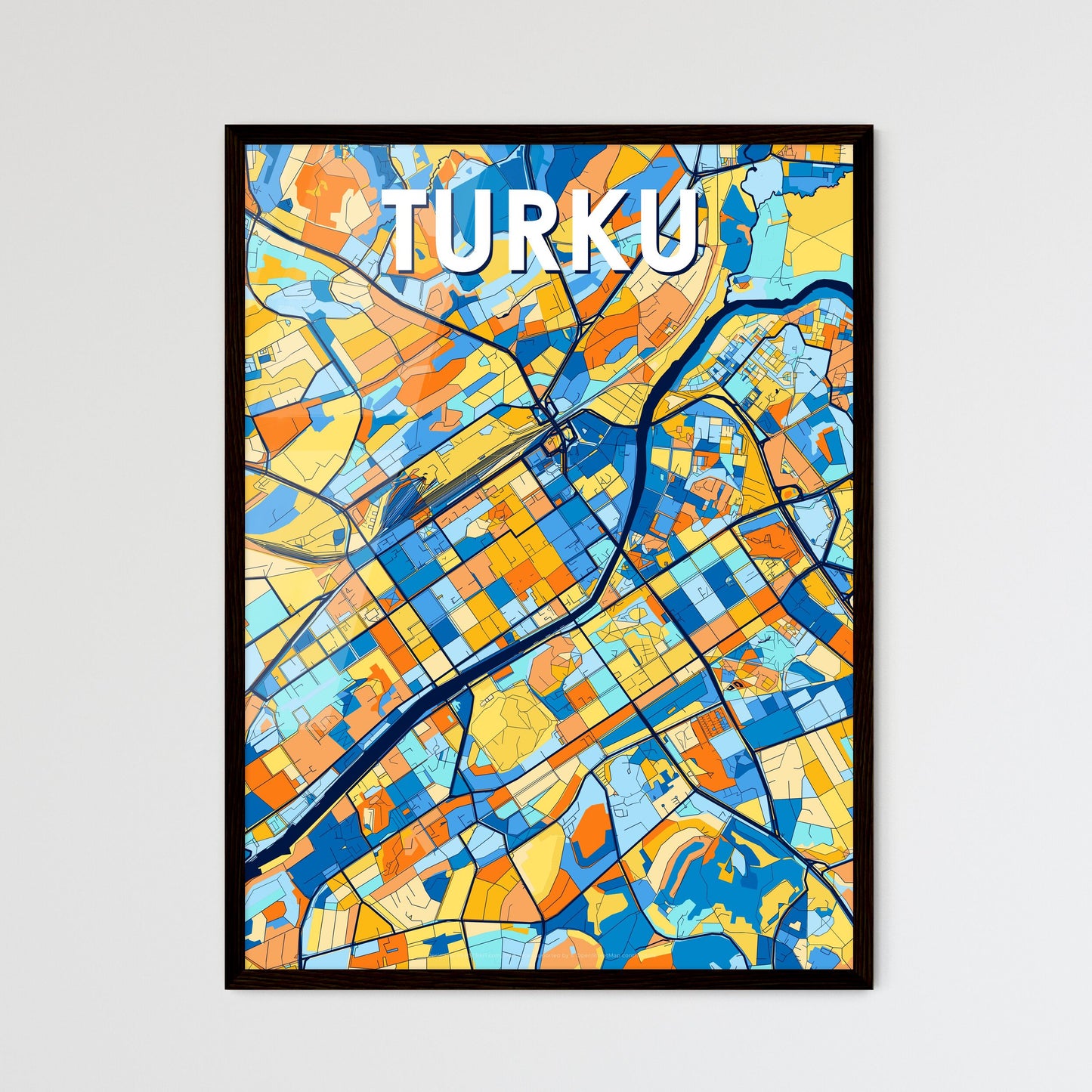 TURKU FINLAND Vibrant Colorful Art Map Poster Blue Orange