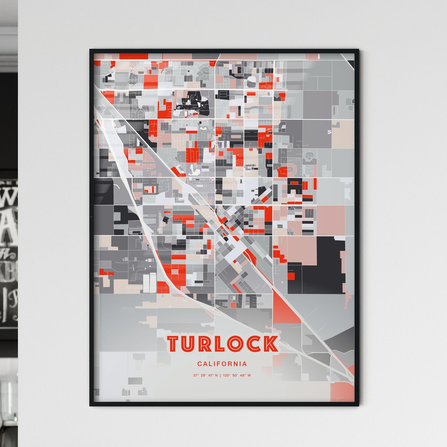 Colorful Turlock California Fine Art Map Modern Expressive