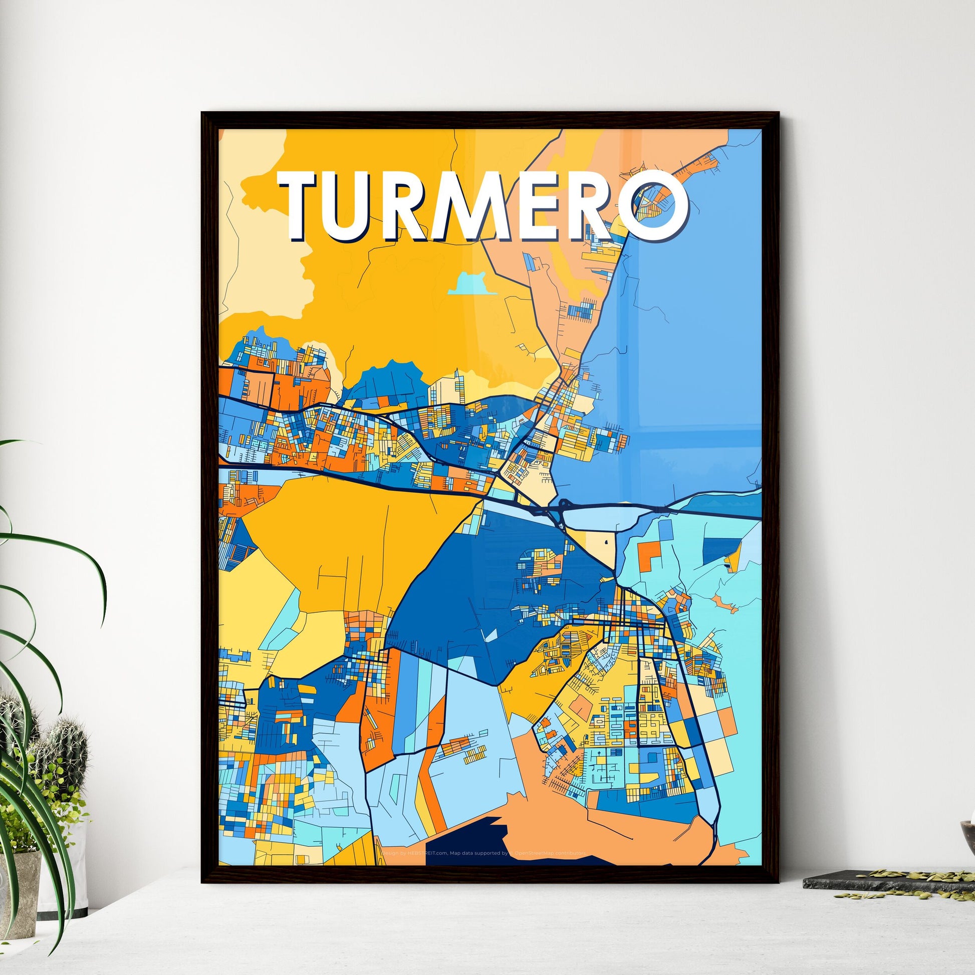 TURMERO VENEZUELA Vibrant Colorful Art Map Poster Blue Orange