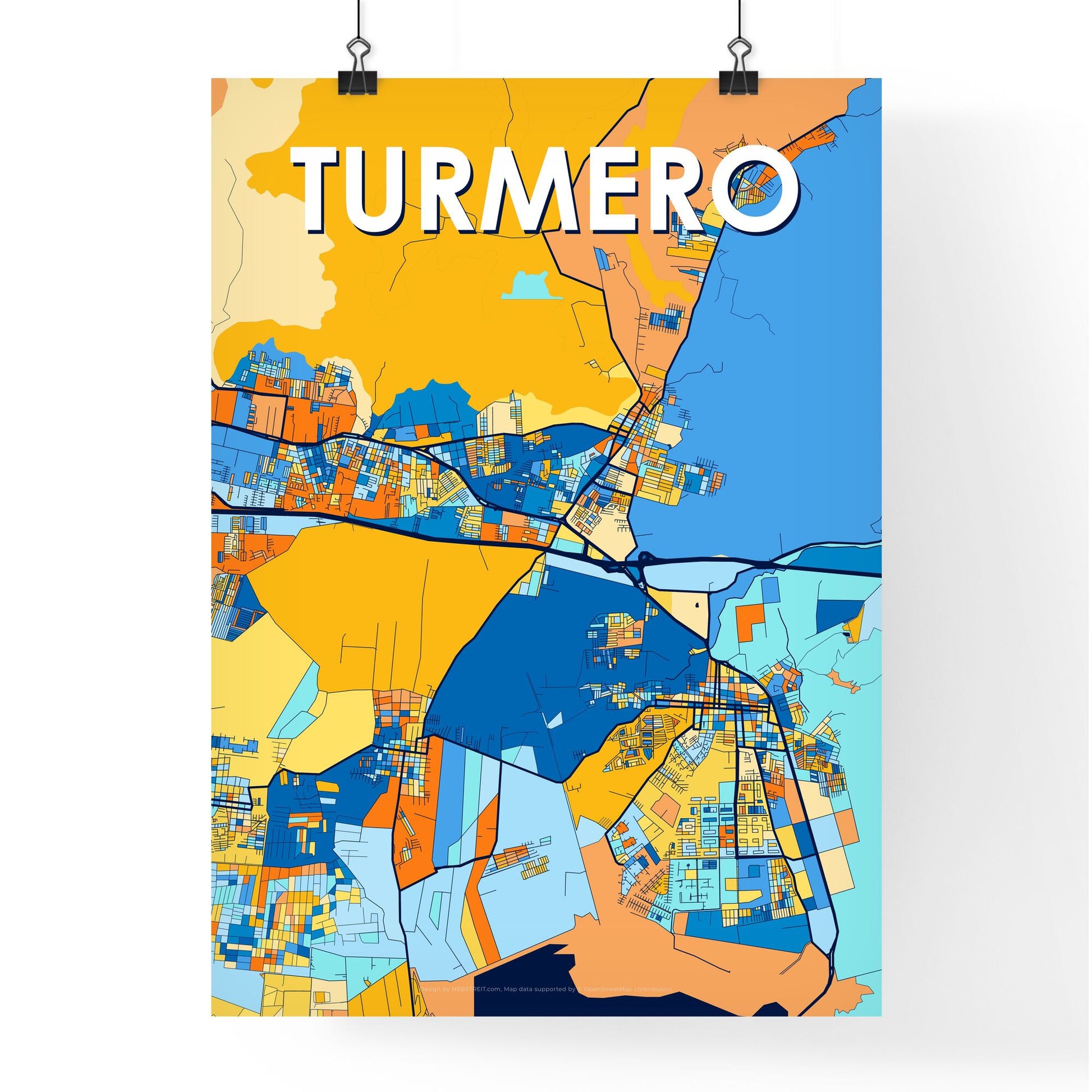 TURMERO VENEZUELA Vibrant Colorful Art Map Poster Blue Orange